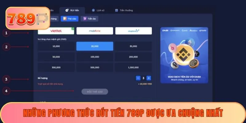 Những phương thức rút tiền 789P được ưa chuộng nhất